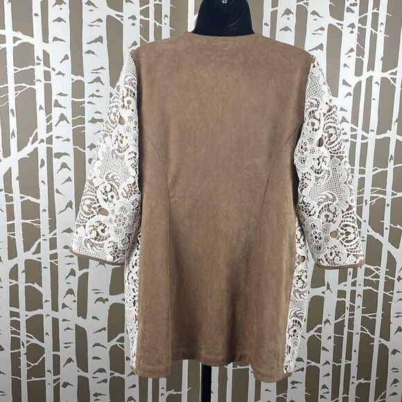 Chico’s NEW Lace Faux Suede 3/4 Sleeve Duster Jacket sz 0 - Picture 3 of 9